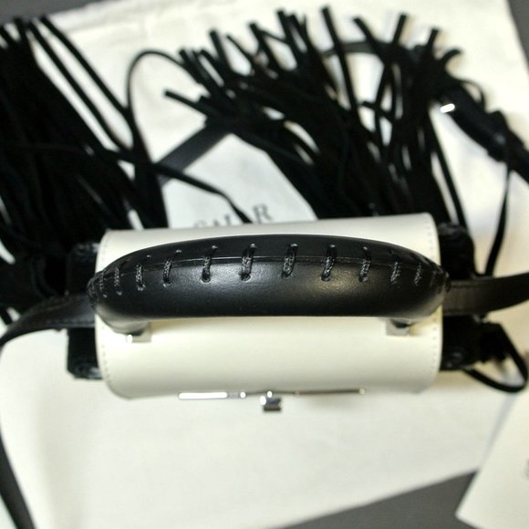 SALAR MILANO MIMI STAR FRINGE BAG, BLACK SUEDE WHITE CALFSKIN Rare COLOR COMBO - Picture 7 of 14